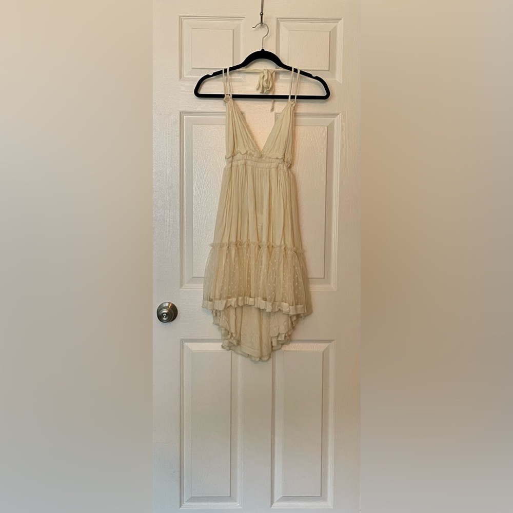Sexy Short Boho Festival White Ruffle Dress Size medium